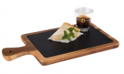 Acacia Wood Serving Board with Slate Tray Insert 26x18cm