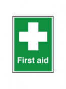 First Aid Text & Symbol, Self-Adhesive Vinyl, 100x150mm.
